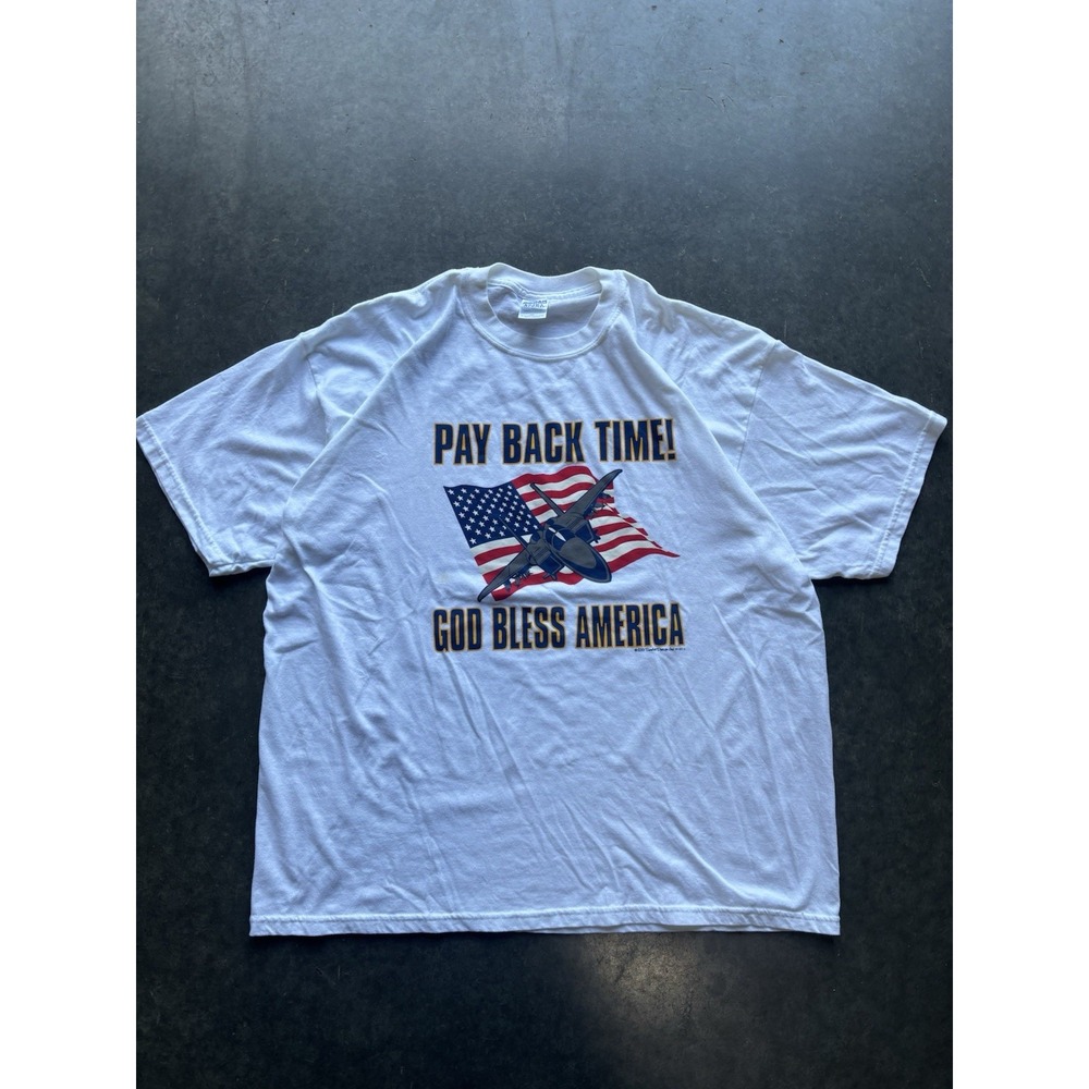 Vintage Y2K 2001 9/11 Pay Back Time God Bless America Fighter Jet T Shirt XXL